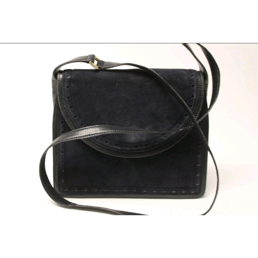 Bruno Magli Vintage Italy Made Womens Blue Suede Leather Satchel Shoulder Bag - Picture 2 of 15